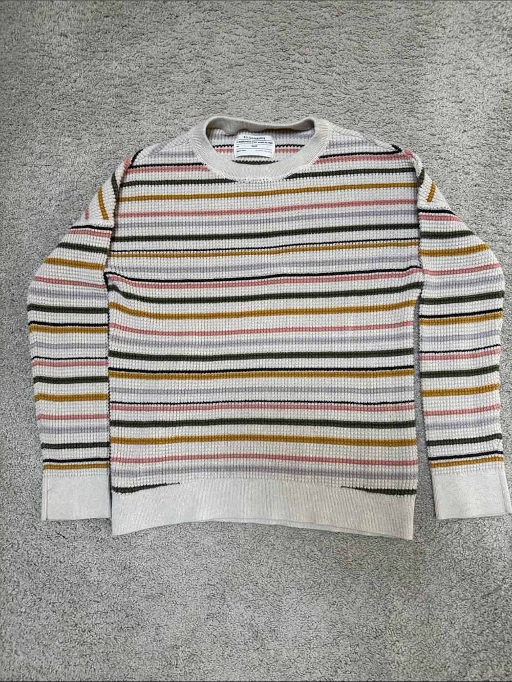 REI Coop Wallace Waffle Knit Stripe Crewneck Sweater Size Small